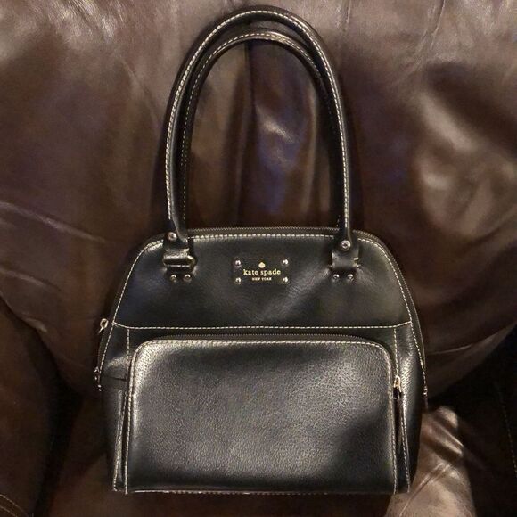 KATE SPADE Black Leather and Gold Zipper Hand Bag - Picture 3 of 15